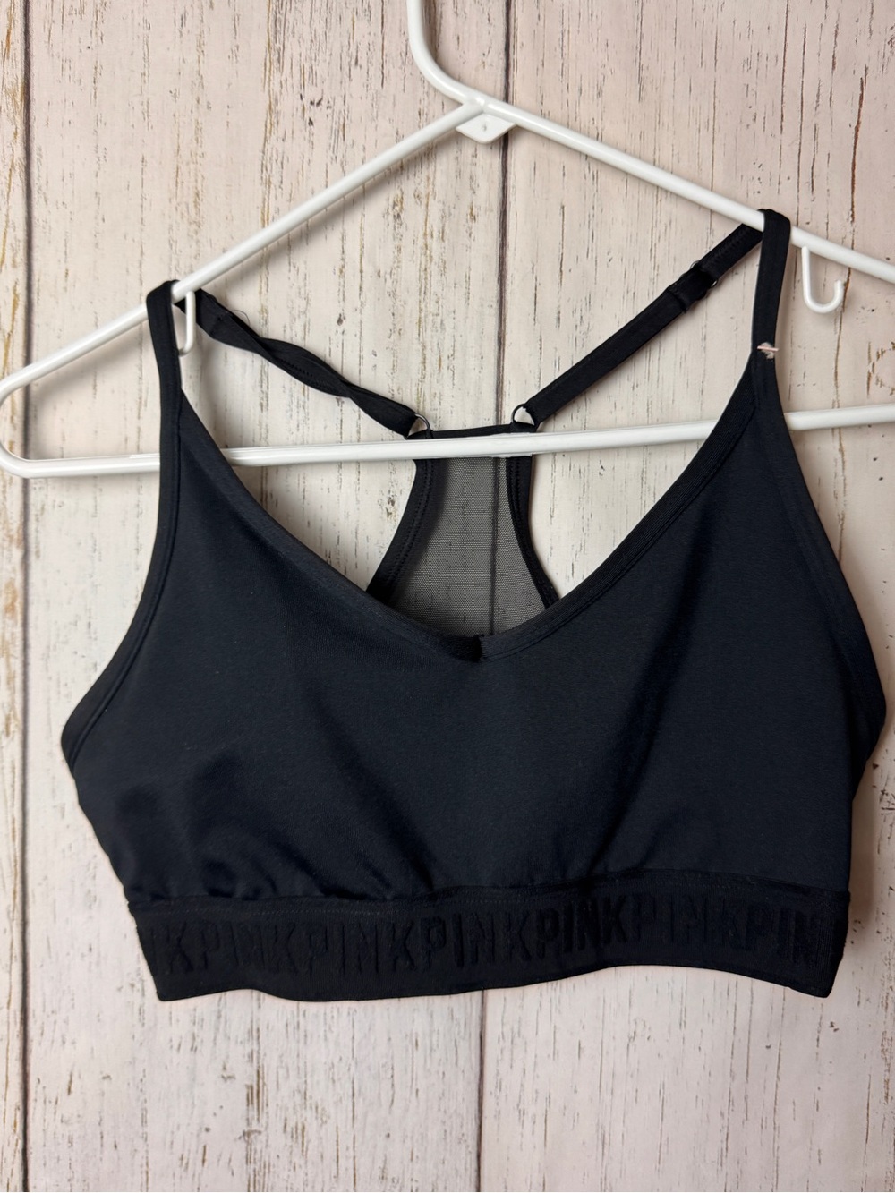 PINK Ultimate Lightly Lined Athletic Sporty Workout  Black Seamless Bra Sz M